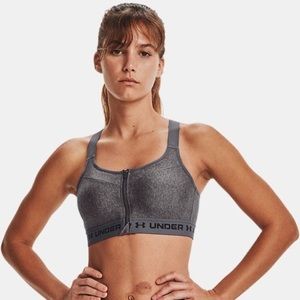 🆕 Under Armour High Crossback Compression Zip Heather Sports Bra 34D NWOT
